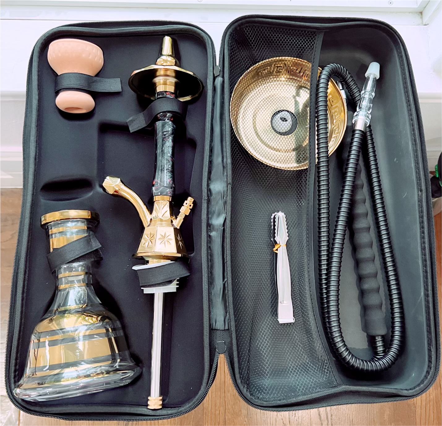 Golden Egyptian Z Single Hose Hookah with Carrying Case